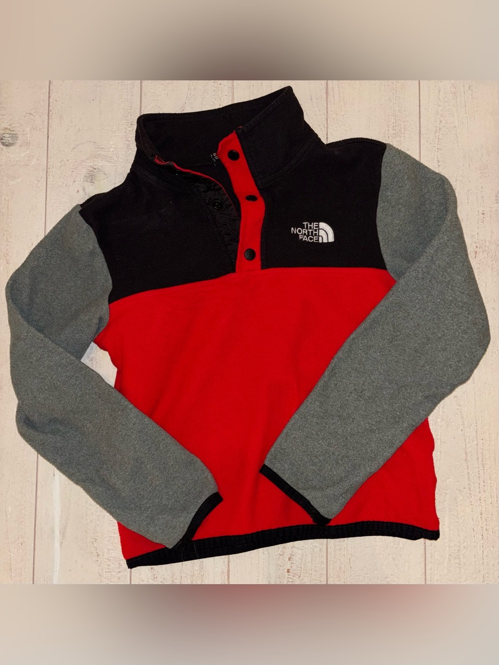 The North Face Kids' Red, Black & Gray Snap Pullover Fleece